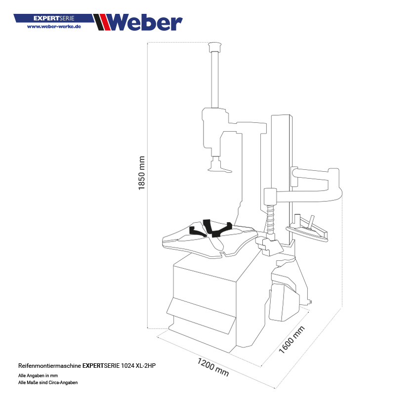 Weber classic series wheel balancer technical drawing